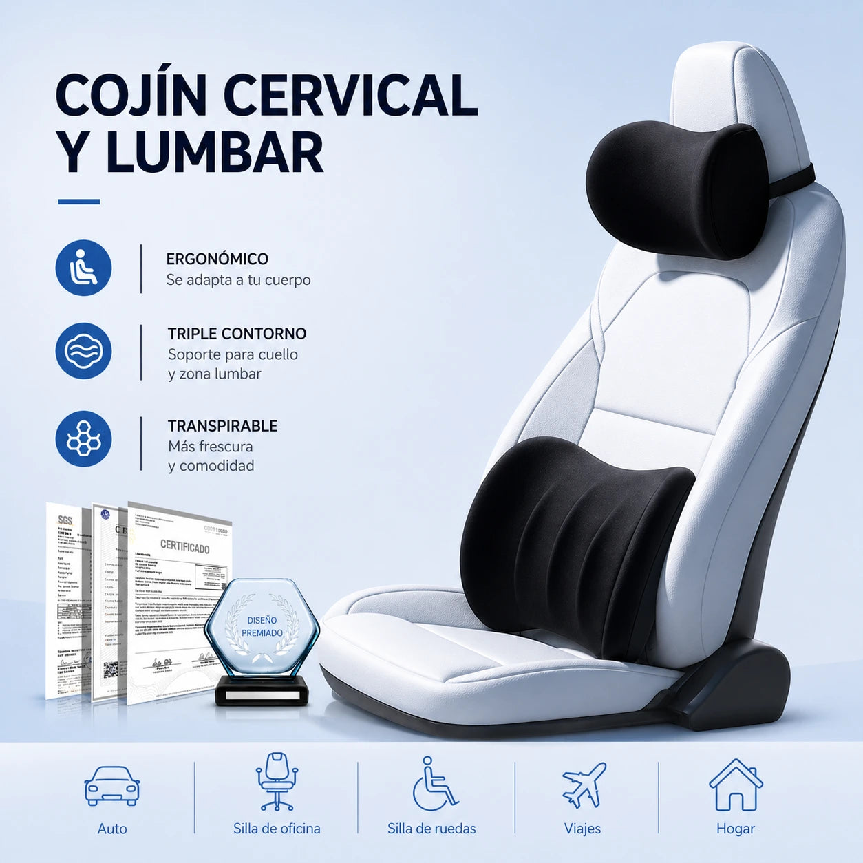 Reposacabezas y cojín de soporte lumbar